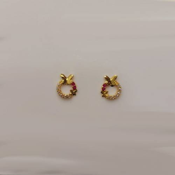 Gold Red Stone Earring by D.M. Jewellers